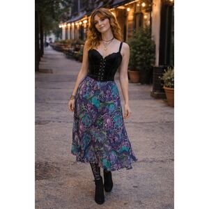 Fairycore Y2K Purple Blue Butterfly Whimsy Summer Flowy Midi Skirt Petite Med